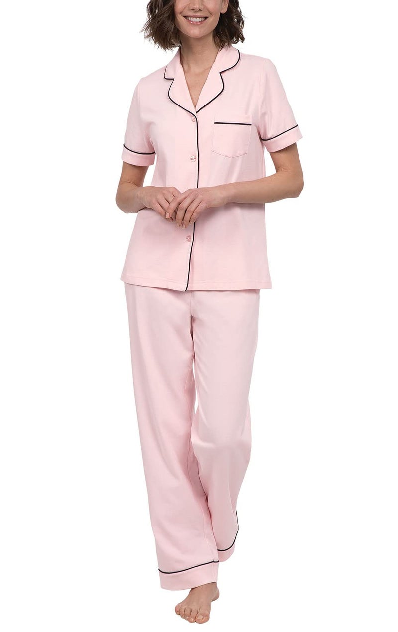 PajamaGram Womens Pajama Set Soft - Short Sleeve PJs for Women, Pink, M, 8-10 - Image 1